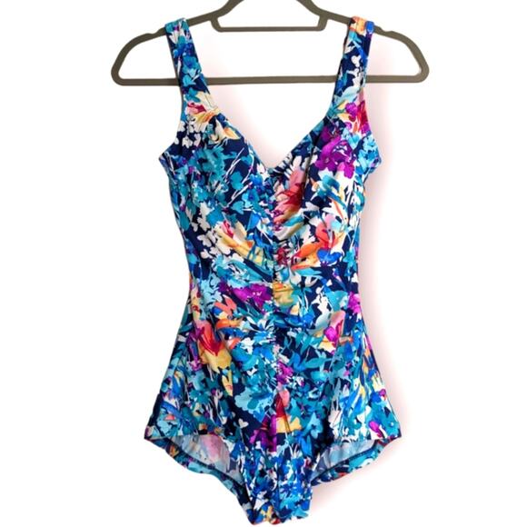 Maxine Of Hollywood Women's Shirred Front One Piece Swimsuit - Picture 1 of 10